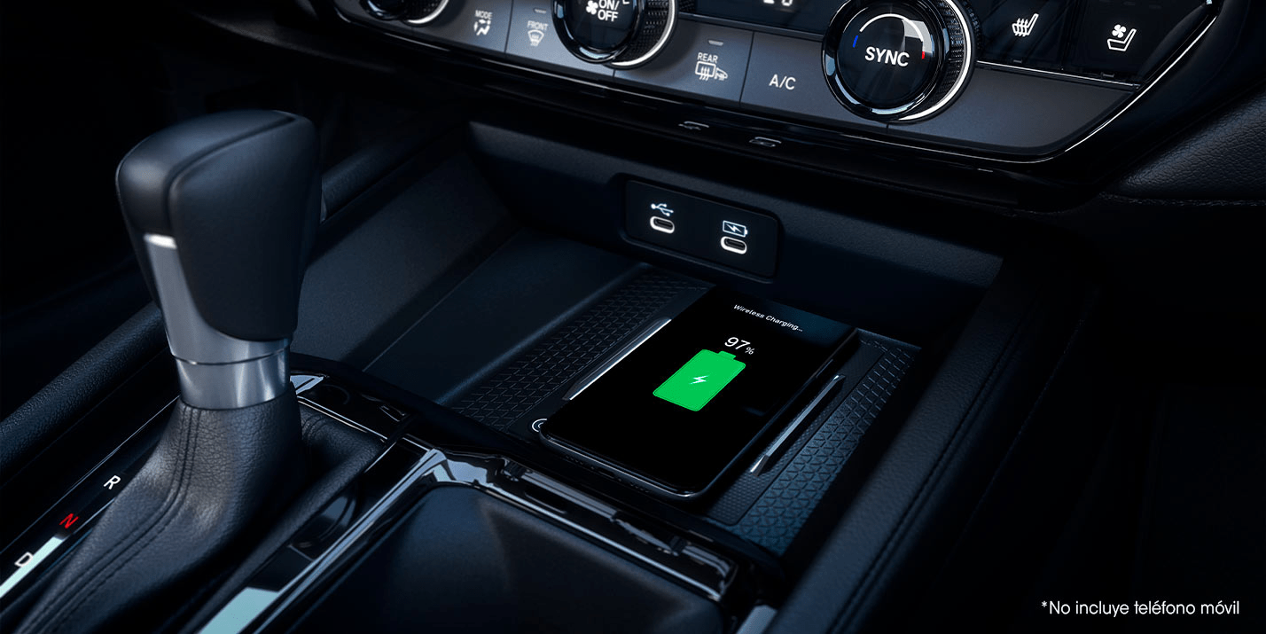dalton-honda-accord-hybrid-cargador-celular Dalton Honda Accord Hybrid 2025, vista del cargador para celular en el interior del vehículo